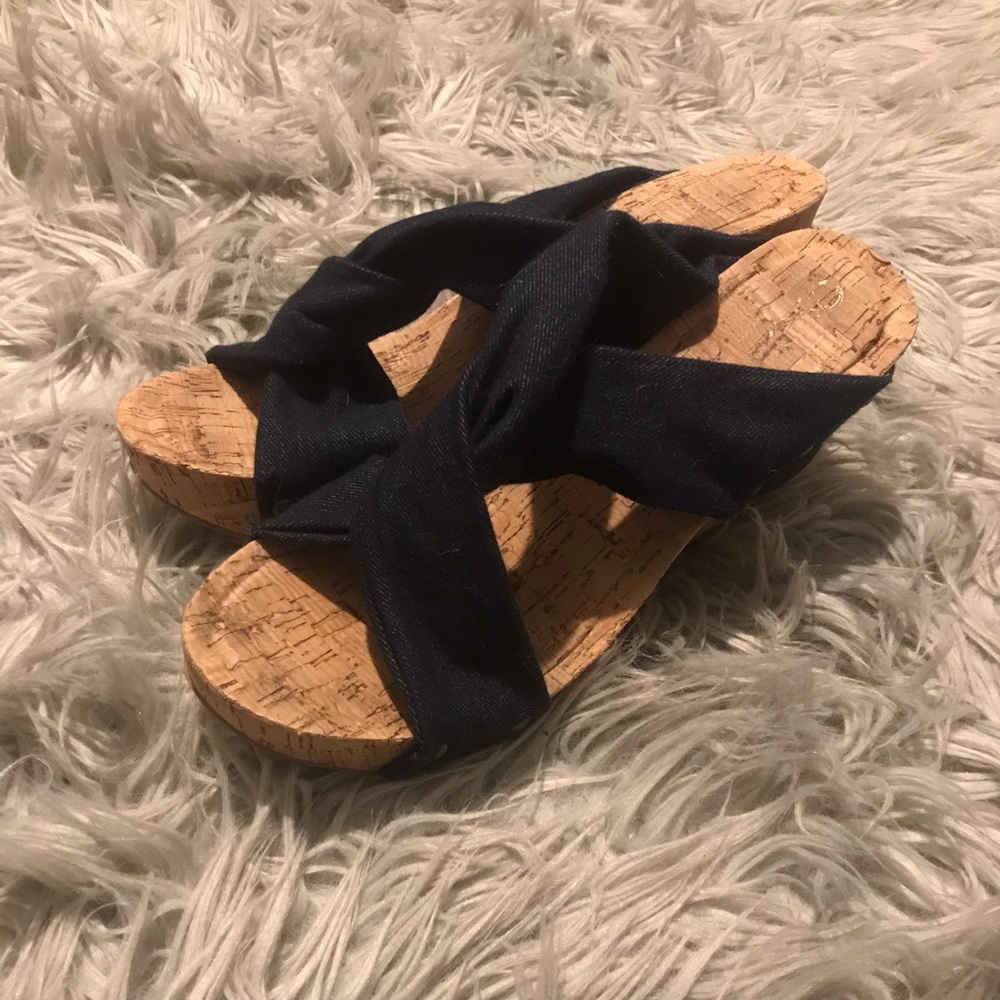 Cato criss cross denim look cork wedges size 9